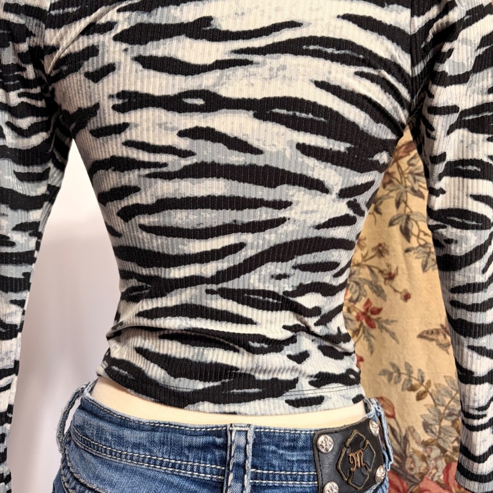 LIKE FLO Gorgeous Zebra Print Ribbed Long Sleeve top with star embroidery - Picture 4 of 14